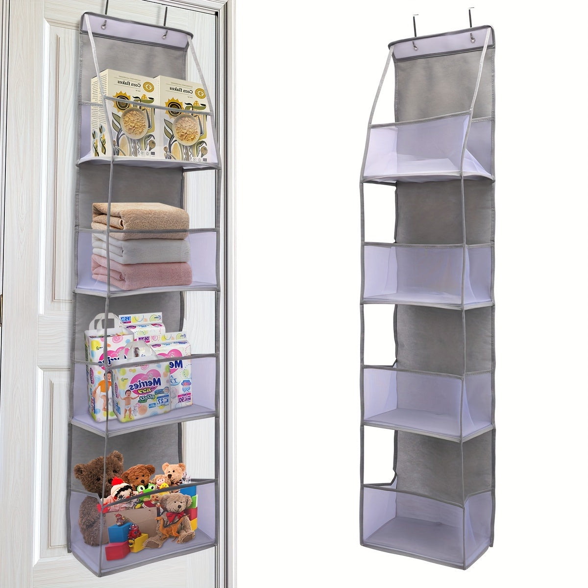 Organize your cosmetics, toys, and sundries with this 1pc Pink Over-the-Door Hanging Organizer featuring 4 pockets, clear window, and reinforced shelves. Perfect for use in the closet, bathroom, bedroom, or dorm. Comes with 2 metal hooks for easy