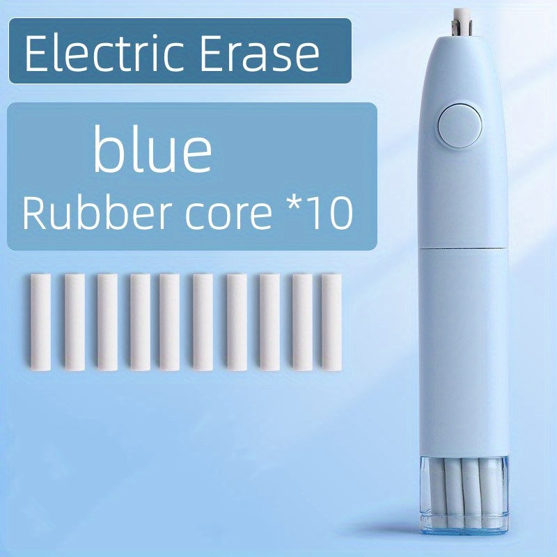 1 electric eraser with 10 spare cartridges for students and art students, battery-free, leaves no traces