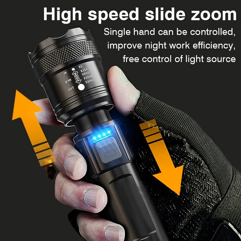 1pc Tactical LED Flashlight with Retractable Zoom, 3 Light Modes, USB Type-C Rechargeable, 1200mAh Lithium Battery, Non-Waterproof, Includes USB Cable, Portable Lighting for Outdoor Work