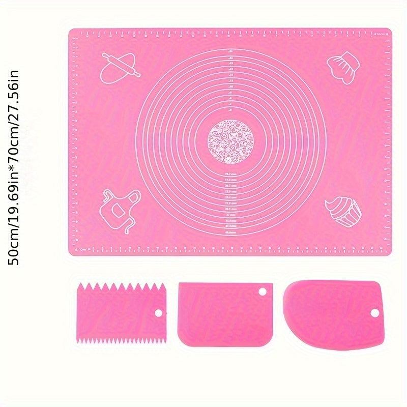 Silicone Pastry Mat Set: Includes one non-stick baking mat, counter mat, and pastry board for rolling dough. Perfect for bread, candy, and cookie making. Comes with free scrapers. Ideal baking tools and kitchen gadgets.