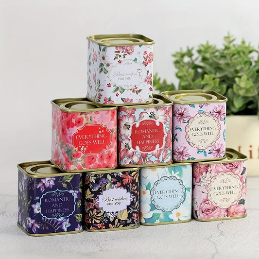 Decorative Floral Tea Storage Tin with Airtight Lid - Metal Canister for Sealing Tea Leaves, Safe for Food Contact, Square Tea Chest