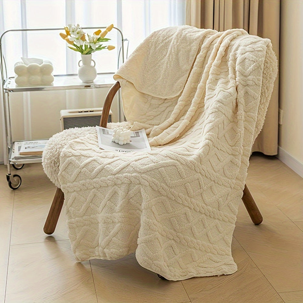 1pc Lamb Fleece Blanket - Luxuriously Soft with 3D Fashionable Design, Plush and Thick for Extra Warmth. Versatile Blanket for Bed, Couch, or Travel. Perfect for Keeping Cozy in any Setting.