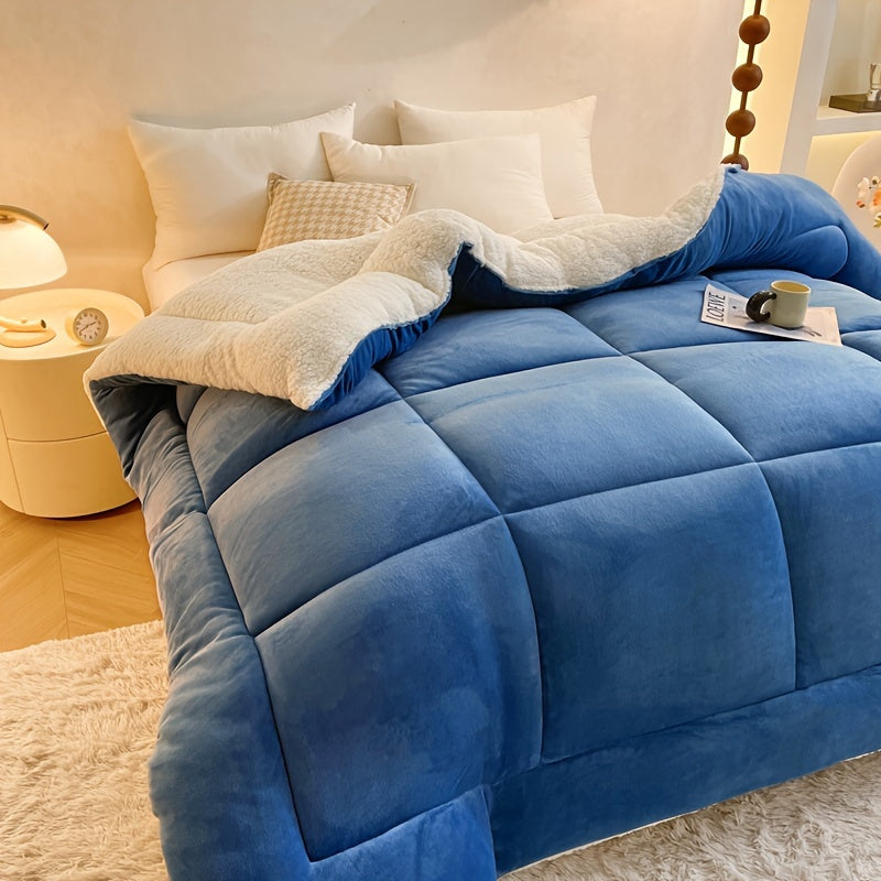 Super cozy Sherpa fleece comforter in a solid color, thick and warm for year-round use. Easy to clean in the washing machine, ideal for bedroom and guest room.