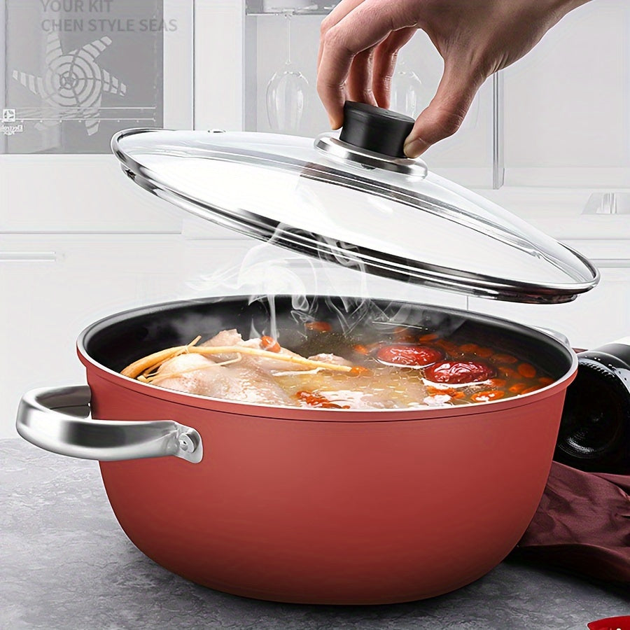 Essential Kitchen Item: Large Non-Stick Cast Iron Skillet with Lid, Dual-Handle Stew & Steam Pot for All Stovetops - Hand Wash Only