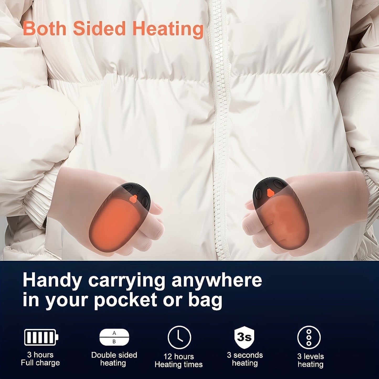 Get two rechargeable pocket hand warmers with 12 hours of long-lasting heating. These fast-charging portable electric heaters are perfect for outdoor activities like hunting, golfing, and camping. They make a great Christmas gift and come in a sleeve