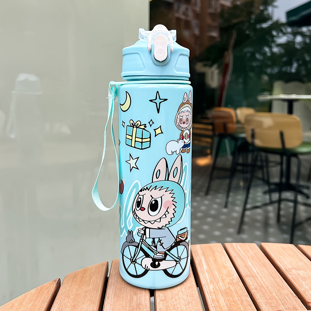 Labubu Cartoon Themed Water Bottle, 700ml, Leak-Proof with Straw, Ideal for Running & Outdoor Activities, Hand Wash Only, Festive Gift for Various Occasions