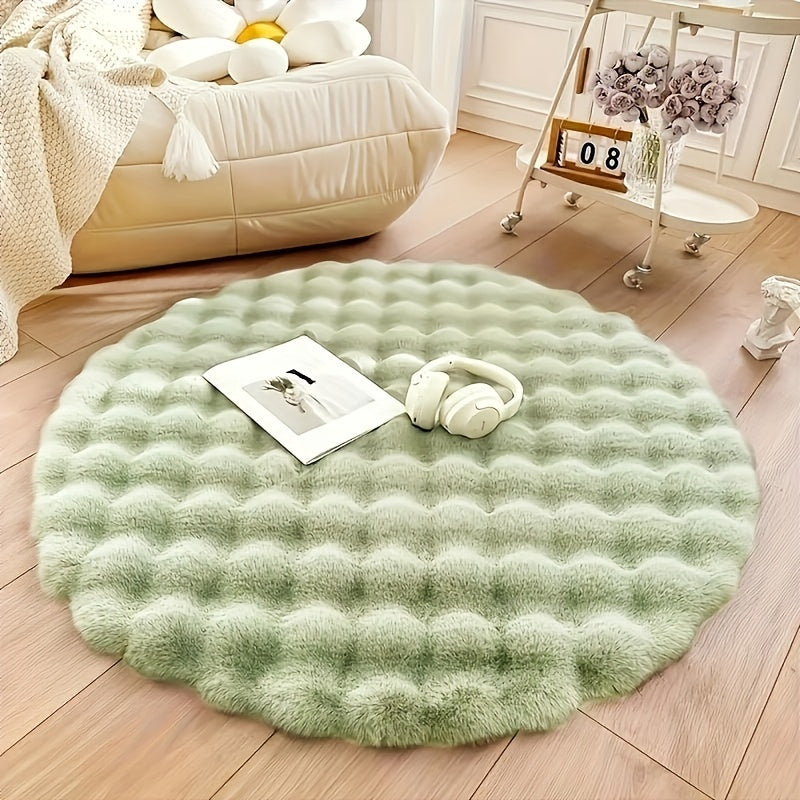 Elegant Plush Faux Rabbit Fur Circular Rug - Supremely Soft, Plush, and Warm, Easy-Care Polyester Blend, Anti-Skid Base, Ideal for Enhancing Living Room or Bedroom Décor - Contemporary Minimalist Design