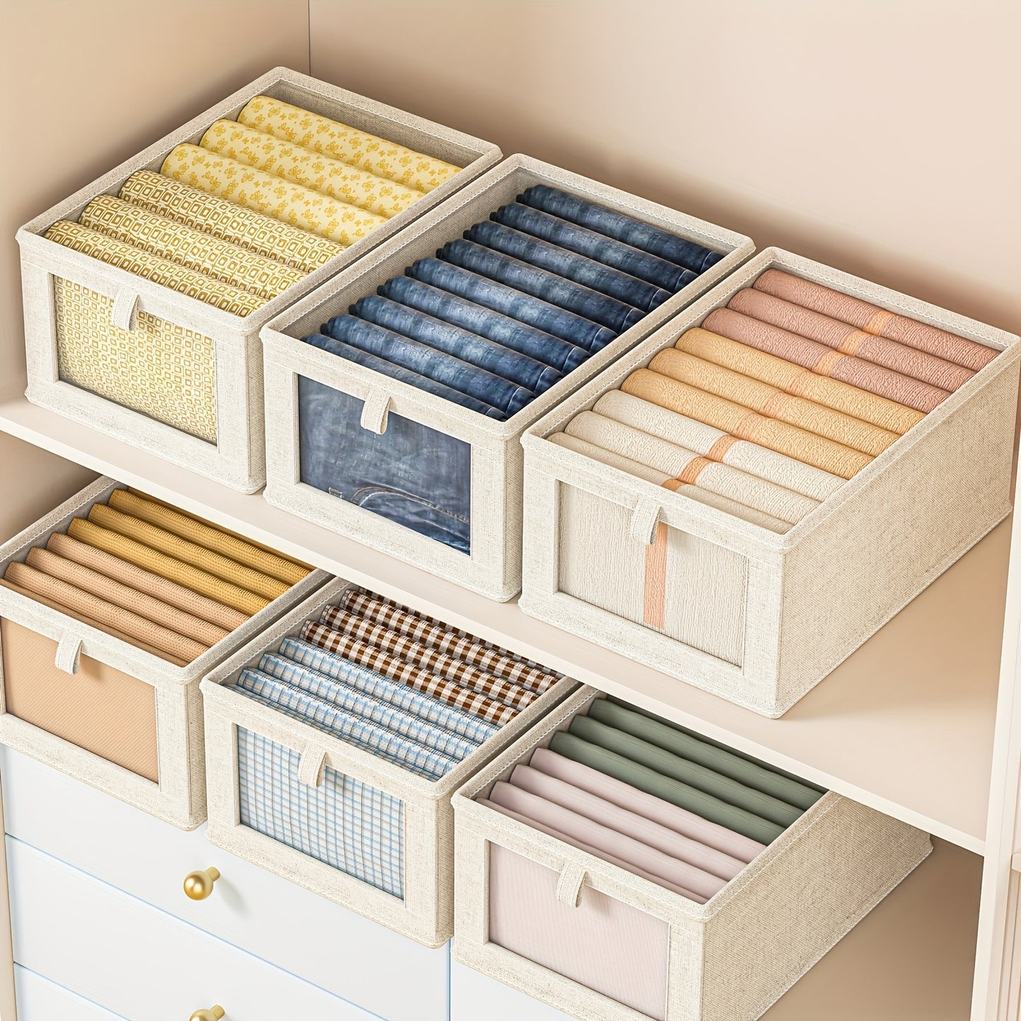 Multifunctional linen storage box in cream - spacious and portable organizer for various items.