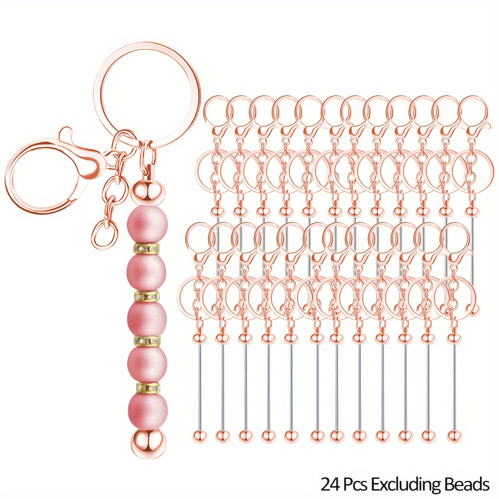 24 Sleek Gold Keychain Rods for DIY Crafts, Perfect for Valentine's Day Gifts for Both Men and Women, Bead-free Design