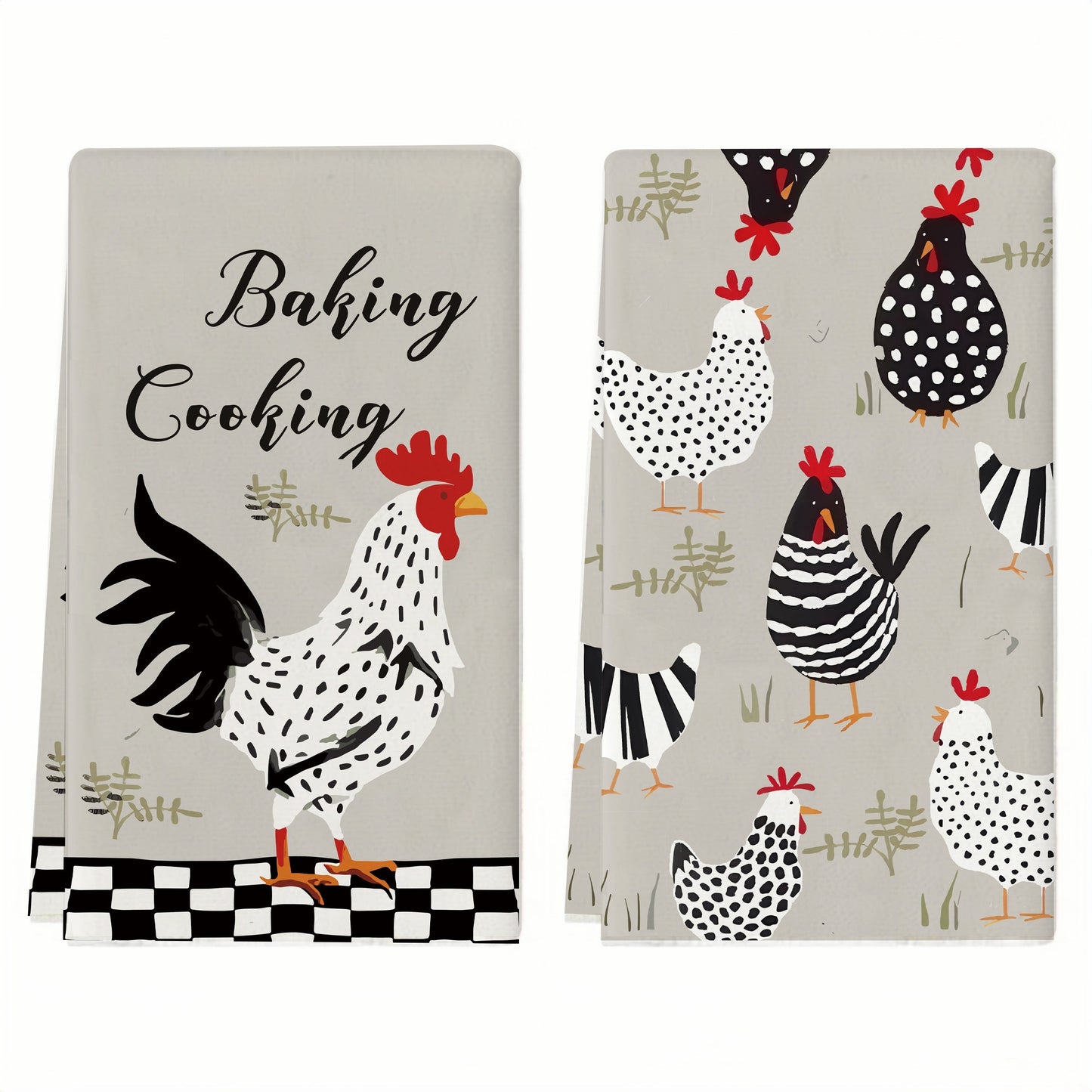 2 Rooster Hen Kitchen Velvet Towels – Absorbent, Decorative, Perfect for Gifts.