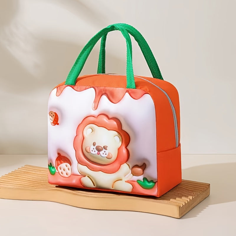 Cartoon Animal Print Lunch Bag - Keep Your Food Fresh and Insulated! Perfect for Students and Office Workers. Made from Waterproof Polyester with Foil Lining, Easily Hand Washable.