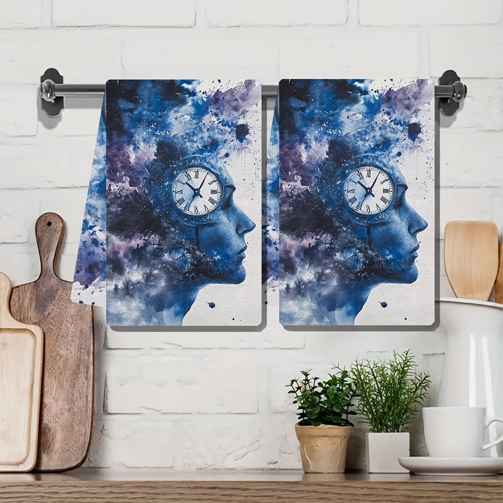 2-pack of incredibly plush kitchen towels featuring "Time and Space" Brain & Cosmic Design. Made from highly absorbent polyester, these dish hand towels are machine washable and measure 40.64x60.96 cm. Perfect for adding a touch of holiday decor to your