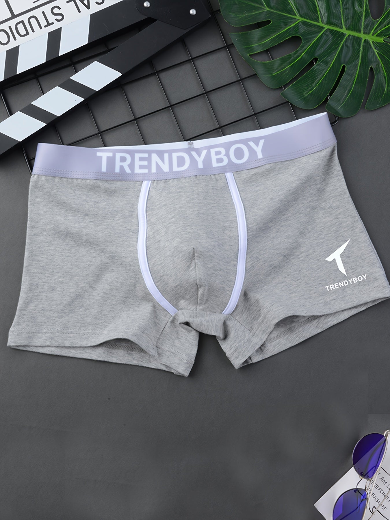 3 TRENDYBOY Men's Boxer Briefs: Soft & breathable polyester blend with comfort fit, elastic waistband, and sleek geometric pattern design for home & sports wear.