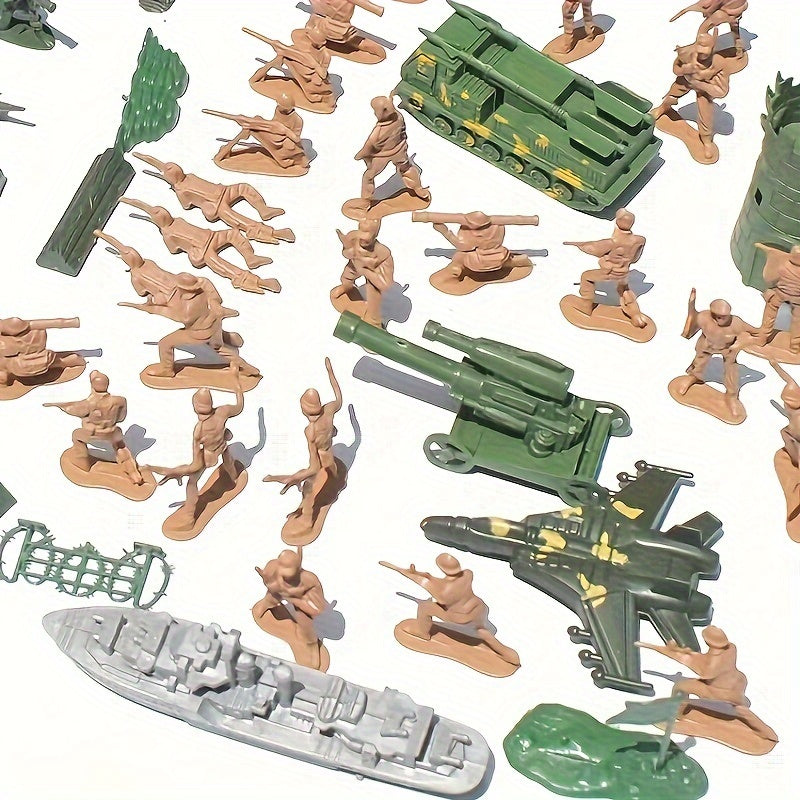 Toy sets for military models, leadership and platoon training, in yellow and green colors made of plastic.