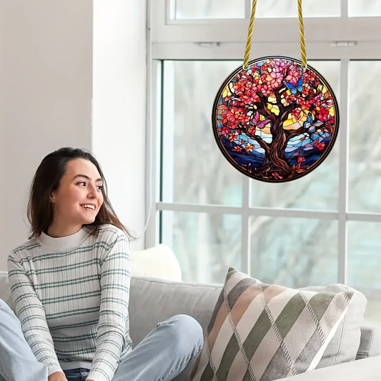 Acrylic Suncatcher Tree of Life, Multicolored Hanging Ornament for Home Decor, Bedroom, Living Room, Kitchen, Balcony, Hallway - Window Pendant Decoration