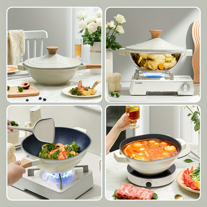 The Ecowin Aluminum Braiser with Lid is a versatile 28cm/11inch Tagine pan that features a non-stick ceramic coating for easy cleaning. This durable pan is compatible with various stoves, making it a convenient and practical addition to any kitchen.