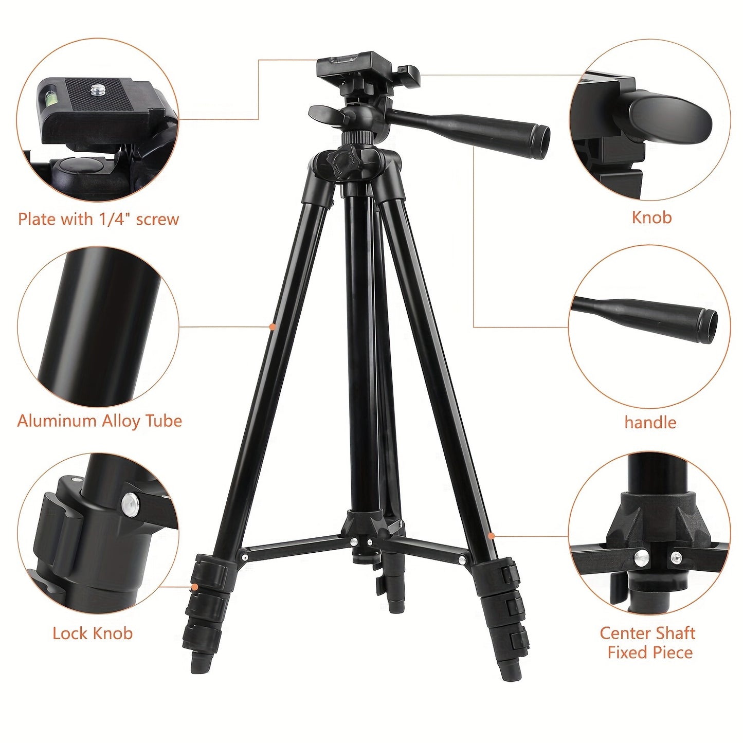 ZOMEI 129.54cm Aluminum Tripod with Remote Control and Phone Holder for Recording Meetings and Live Streaming Outdoors, Button Battery Powered.