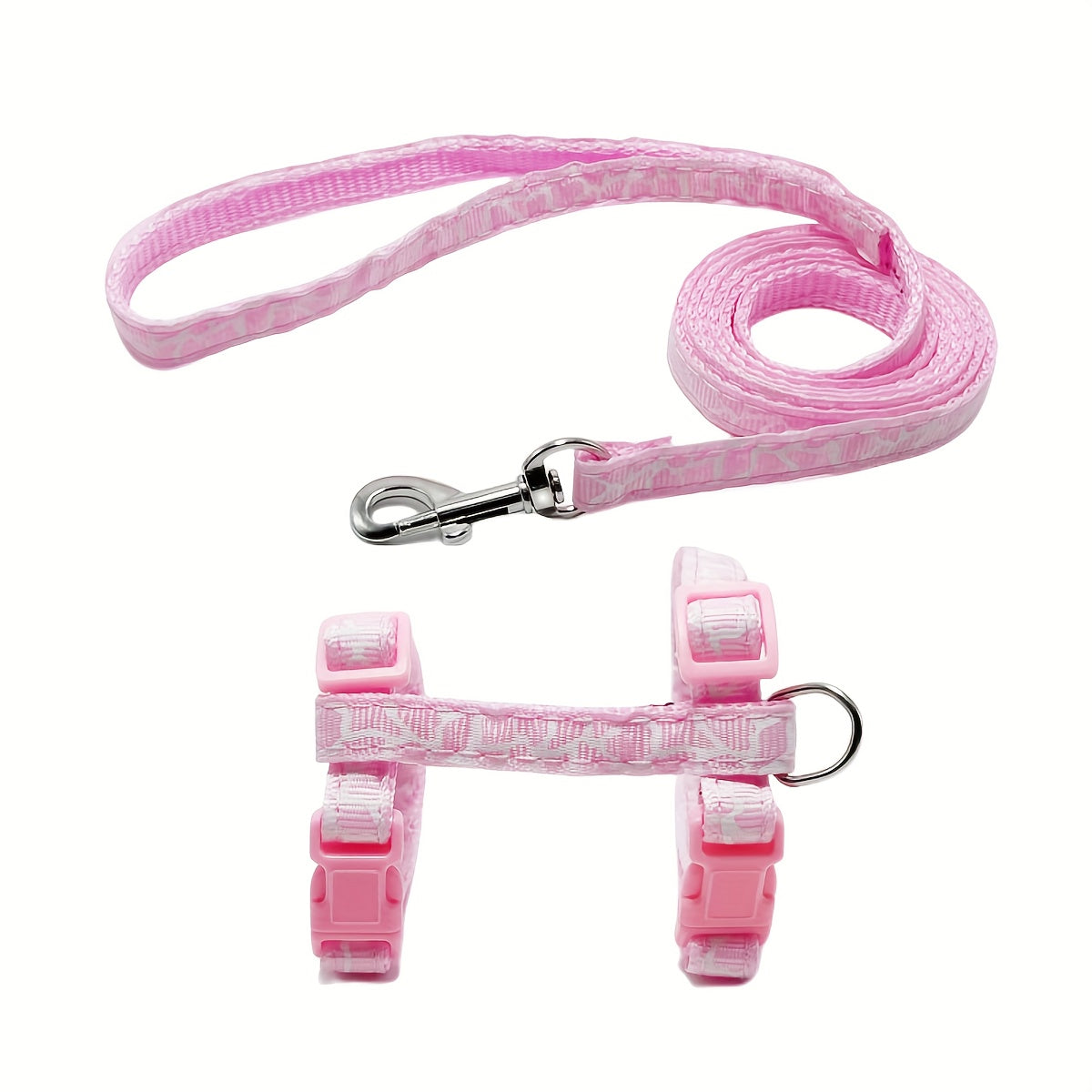 Adjustable Cartoon-Print Cat Harness with Leash, Escape-Proof, Soft Polyester Chest Strap. Available in Pink, Blue, Purple, Red for Small Pets.