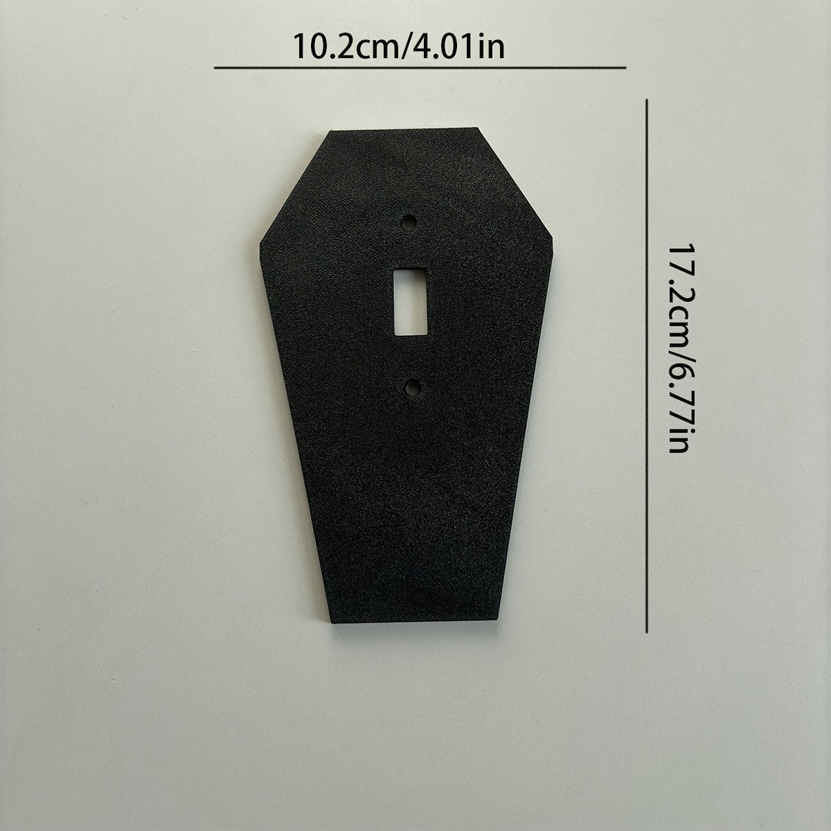 3D printed Gothic Coffin Wall Plate Cover for light switch, easy screw-in installation, no electricity needed. Perfect for Halloween or home décor.