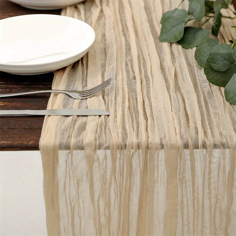 Boho Cheesecloth Table Runner for Various Occasions and Home Decor; Long Gauze Romantic Style; Perfect for Weddings, Showers, Holidays, Birthdays, Dining Room, Dresser, Fathers Day, Teachers Day.