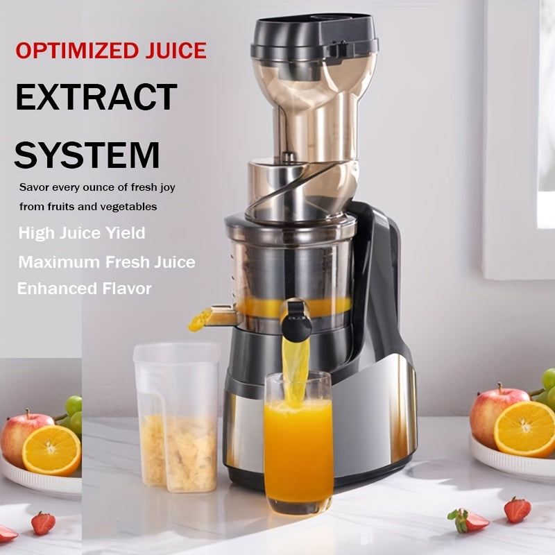 EU Plug Hilton Cold Press Juicer, 300W медленный жевательный соковыжиматель с большим загрузочным отверстием для целых фруктов и овощей, легкий в очистке, высокий выход сока, домашнее мороженое, нержавеющая сталь