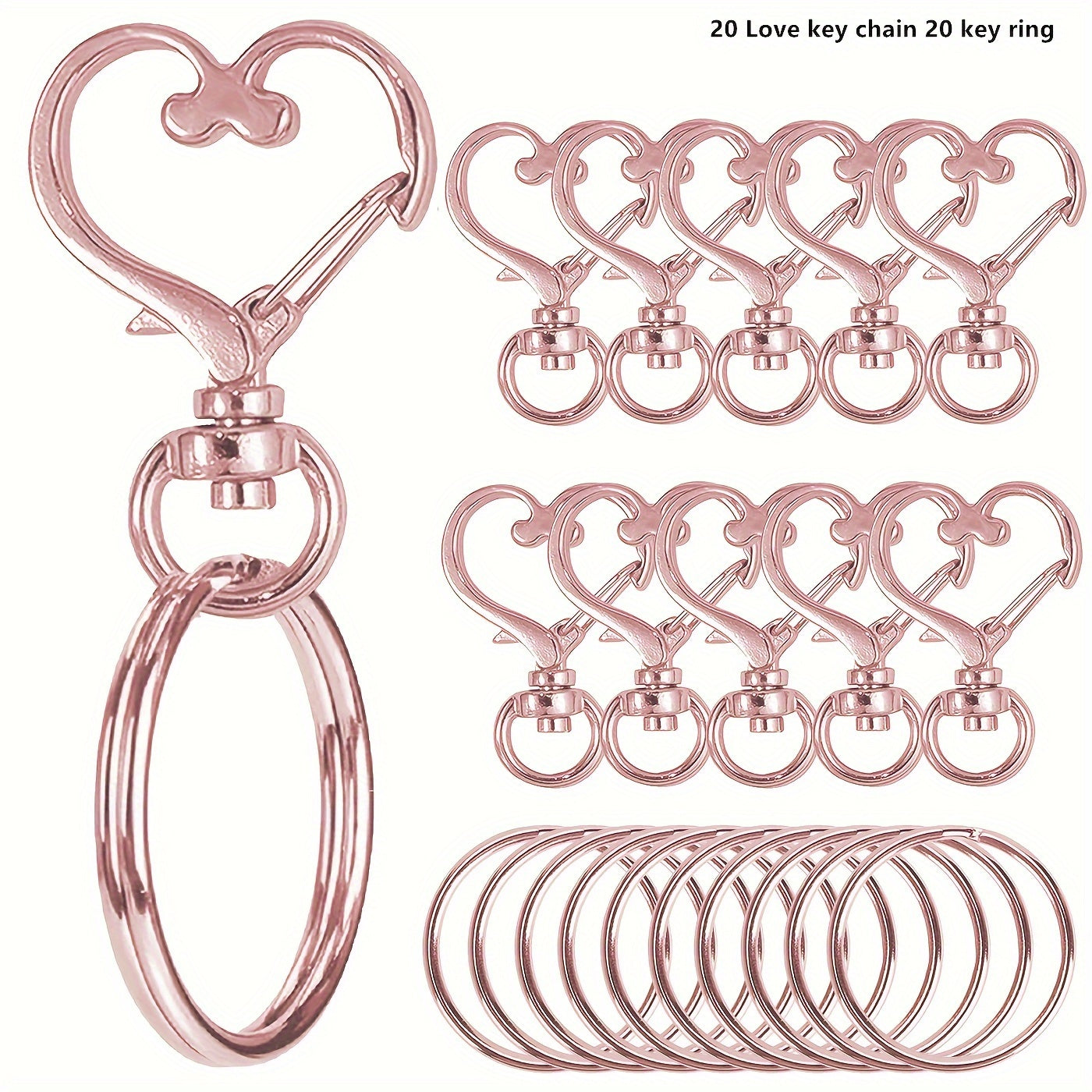 [Bestseller] Set of 40 Heart-Shaped Swivel Hooks and Key Rings - Made of Strong Zinc Alloy, Includes Lobster Clasp Spring Buckles in 4 Colors for Crafting DIY Projects, Jewelry, Lanyards, and Accessories - Ideal for Valentine's Day Creations