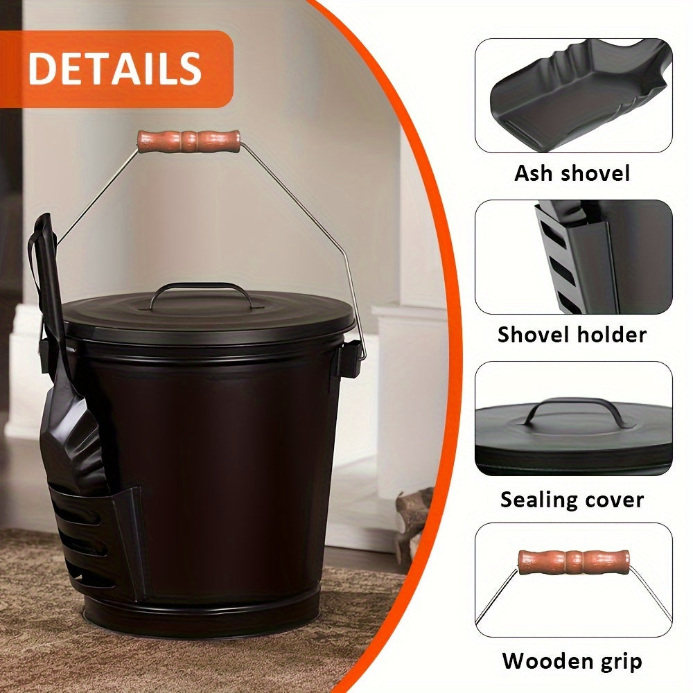 19.49 Litre Galvanized Metal Ash Bucket Set - Includes Lid, Shovel, Gloves, Cloths, and Dust Brush - Ideal for Keeping Warm in Winter Fire Pits and Fireplaces