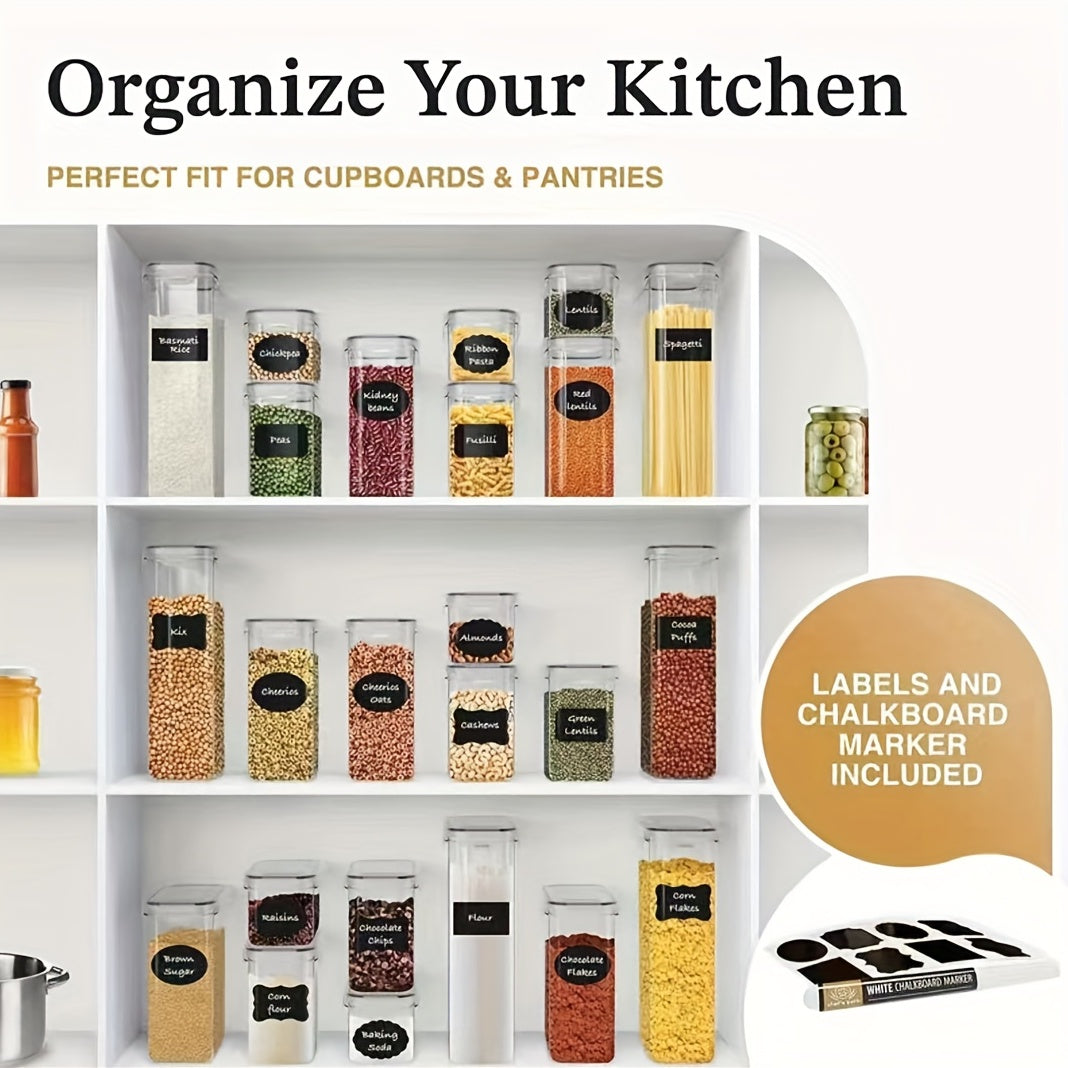 Food storage containers in sets of 3, 6, 7, or 9 with lids. Perfect for storing candy, biscuits, tea, pet snacks, and organizing your kitchen pantry. Canisters are great for preserving cereal, pasta, flour, sugar, and other dry foods. Essential home