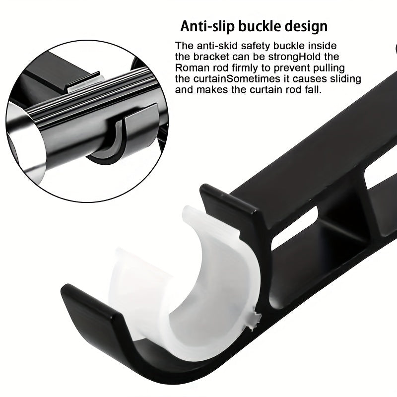 Two pieces of Metal Top Curtain Rod Thickening Brackets, perfect for mounting your Shower Curtain Rod or any other curtain. Includes 4 screws and plastic expansion tube for easy installation. Ideal for holding your curtain accessories and enhancing your