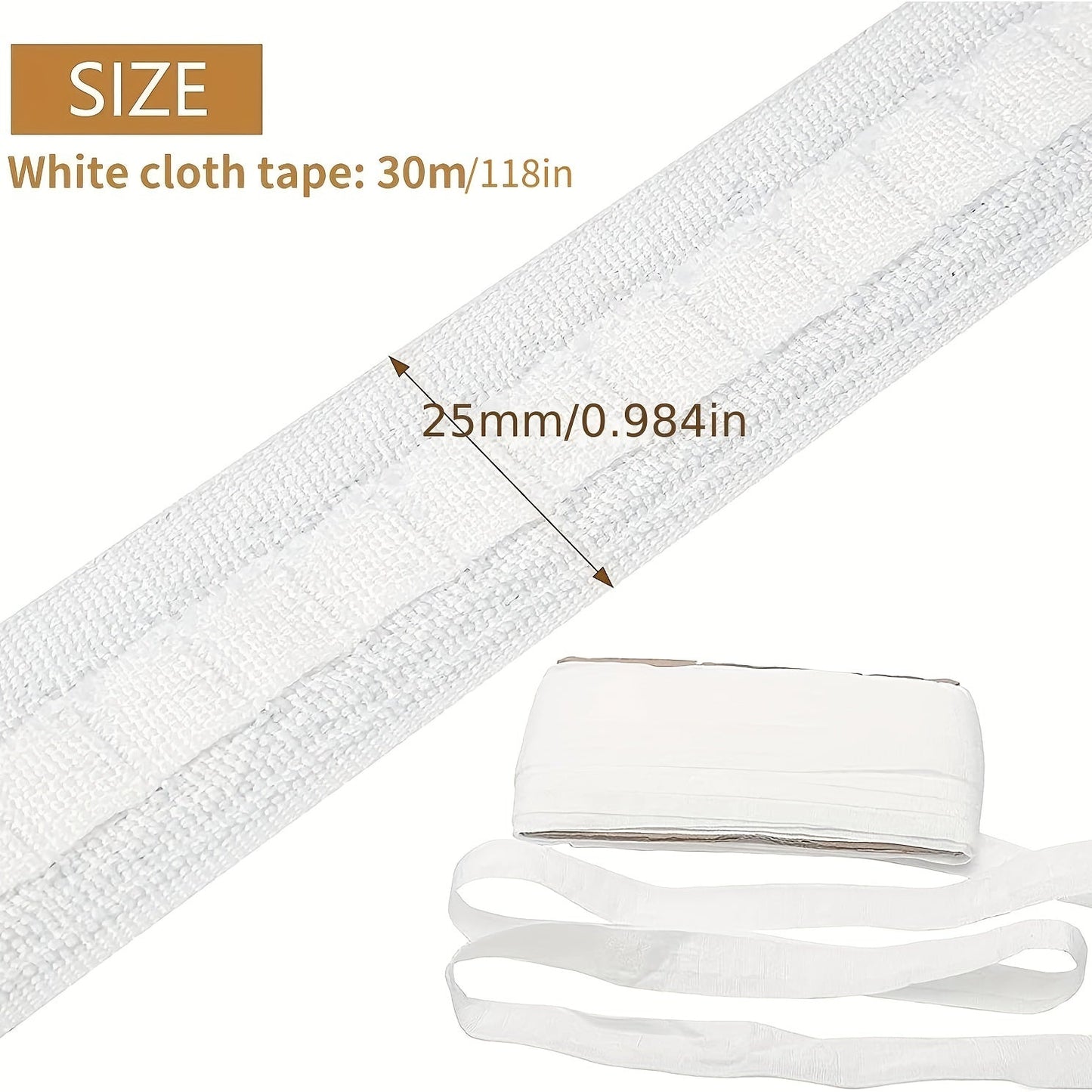 30 Meter Roll of White Pleated Curtain Tape, Elastic Tape for Home Decor including Curtains, Door Curtains, and Shower Curtains