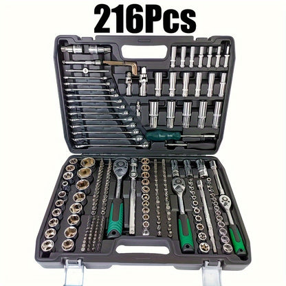 46-piece Chrome Vanadium Steel Mechanic Tool Set, includes heat-treated wrench kit, high torque, portable for car, bike, and motorcycle maintenance.