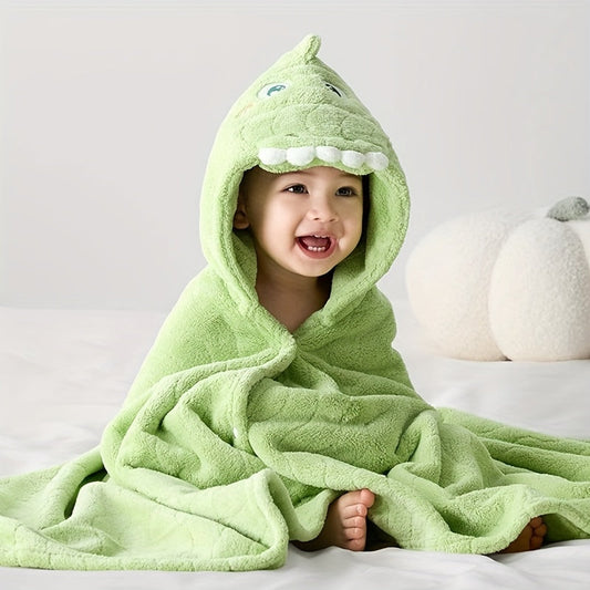 3D Animal Cartoon Hooded Bath Towel in Green Polyester, Ultra-Absorbent, Quick-Dry, and Breathable Fabric for Kids and Young Children, Fade-Resistant, Fits Ages 3-8, Machine Washable - Size: 80.01x119.99 cm