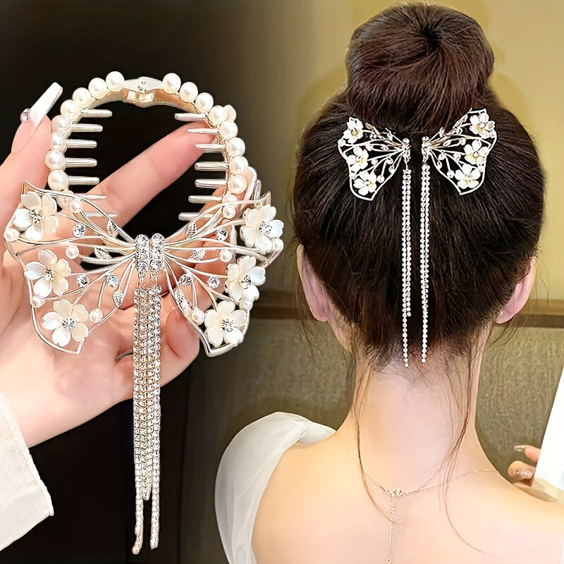 1pc Elegant Flower & Butterfly Tassels Hair Clip, Ideal for Party Holiday Hair Styling, Perfect Gift for Girls