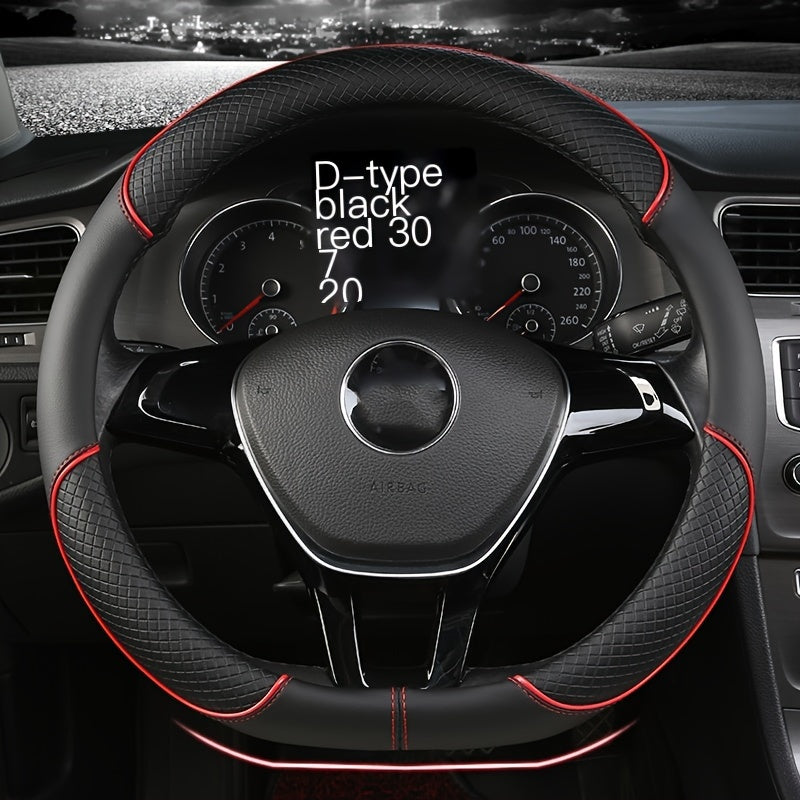 XUANHUANG PVC Steering Wheel Cover - Black & Red Design for Enhanced Driving Comfort.