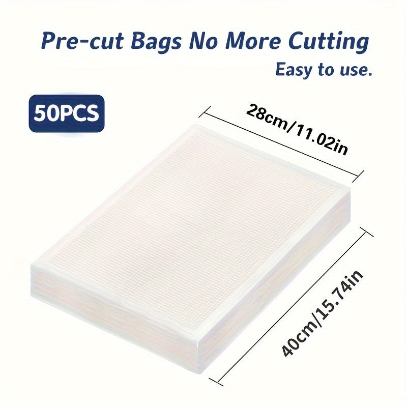 Pack of 50 Vacuum Sealer Bags for Reusable Food Storage, No Electricity Required, Kitchen Freshness Preservation, Works with Vacuum Sealer Machine Accessories.