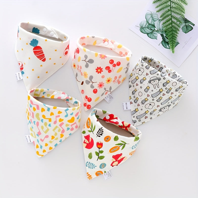 Set of 5 Triangle Bibs crafted from 100% Cotton, featuring Double-Layers with Snap closures, ideal as Mouth Covers for Spring and Autumn seasons.