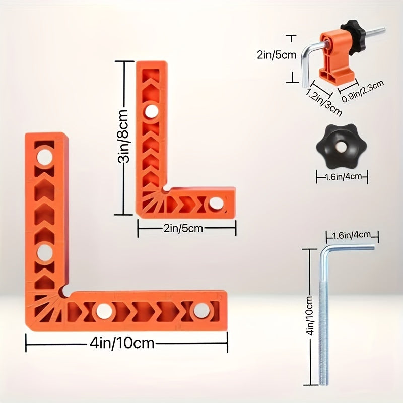 16-piece woodworking right angle clamp set for precise framing and box assembly. Includes 8 clamps, 7.62cm and 10.16cm plastic corner clamps, and woodworking square tool kit for accurate