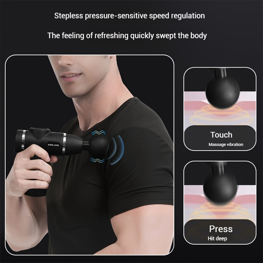 Handheld percussion massage gun with 12 replacement heads, USB rechargeable. Perfect gift for athletes, family, and friends.