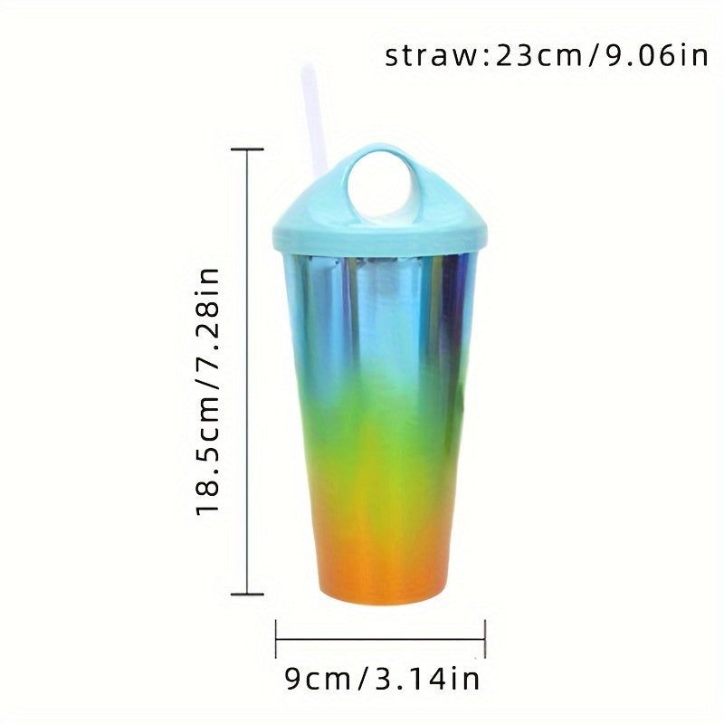 Gradient plastik tumbler qalamcha bilan - sirpanmaydigan, sindirilmaydigan sport shishasi fitnes, sharbat, qahva uchun - maktab, ofis, partiyalar uchun ideal