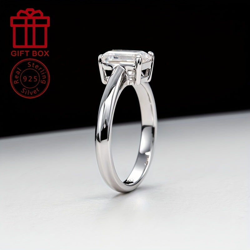 925 Sterling Silver Elegant 2CT Emerald Cut Moissanite Engagement Ring, Ideal Gift for Her