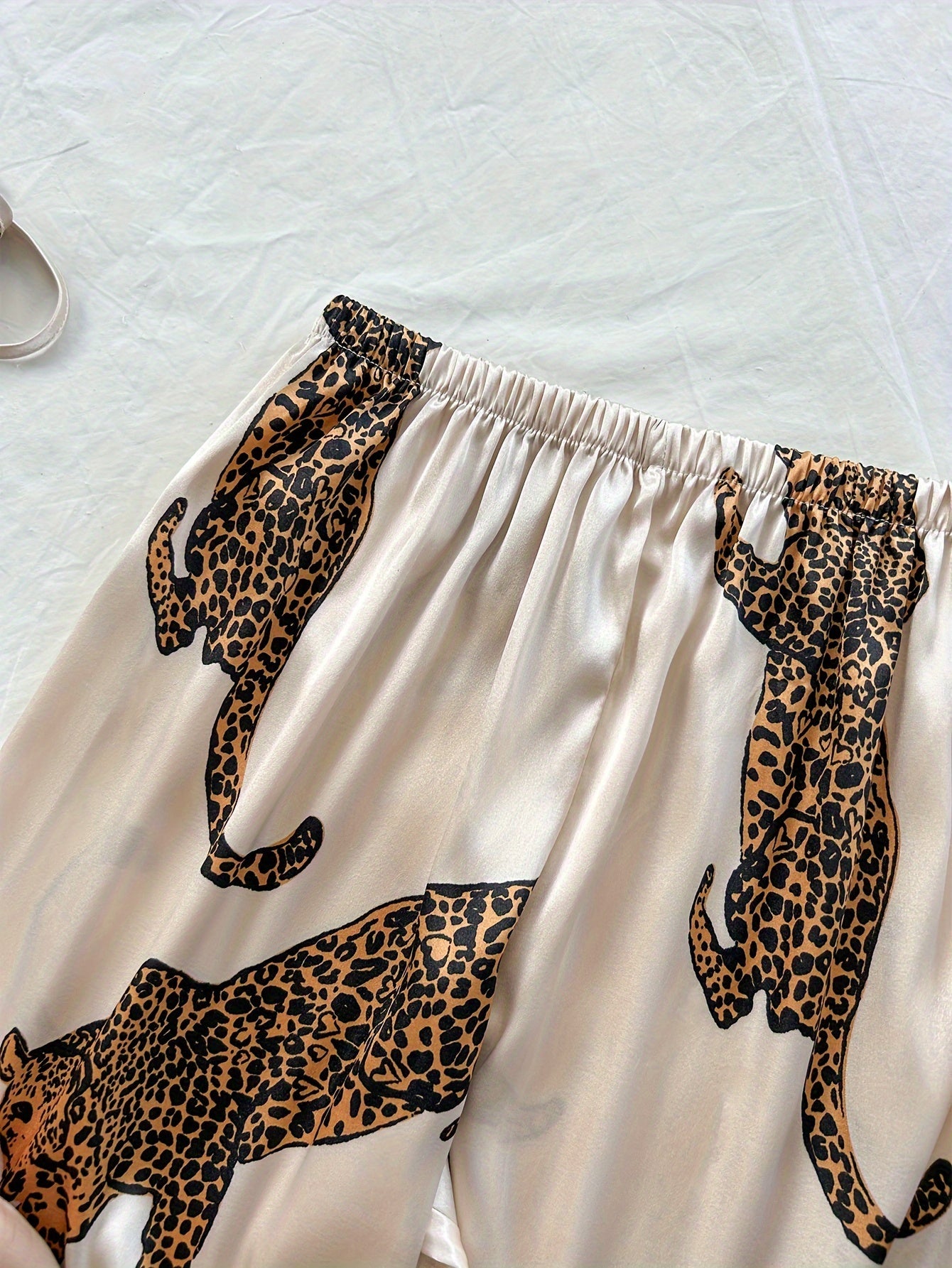 Leopard Print V-Neck Suspender Pajama Set