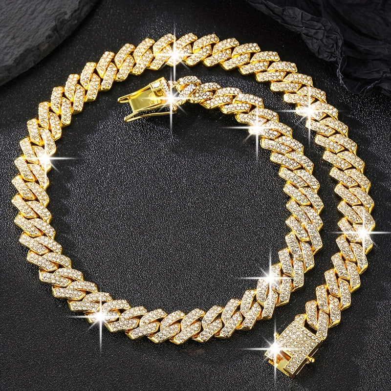 Hip hop jewelry gift: Cuban link chain necklace iced out with rhinestones for men and women