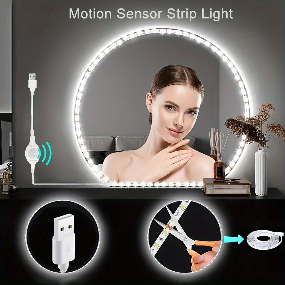 1 Roll LED light strip with body sensor, 99.97cm to 5.0m long, ideal for various spaces like stairs, corridors, mirrors, cabinets, and bedrooms.