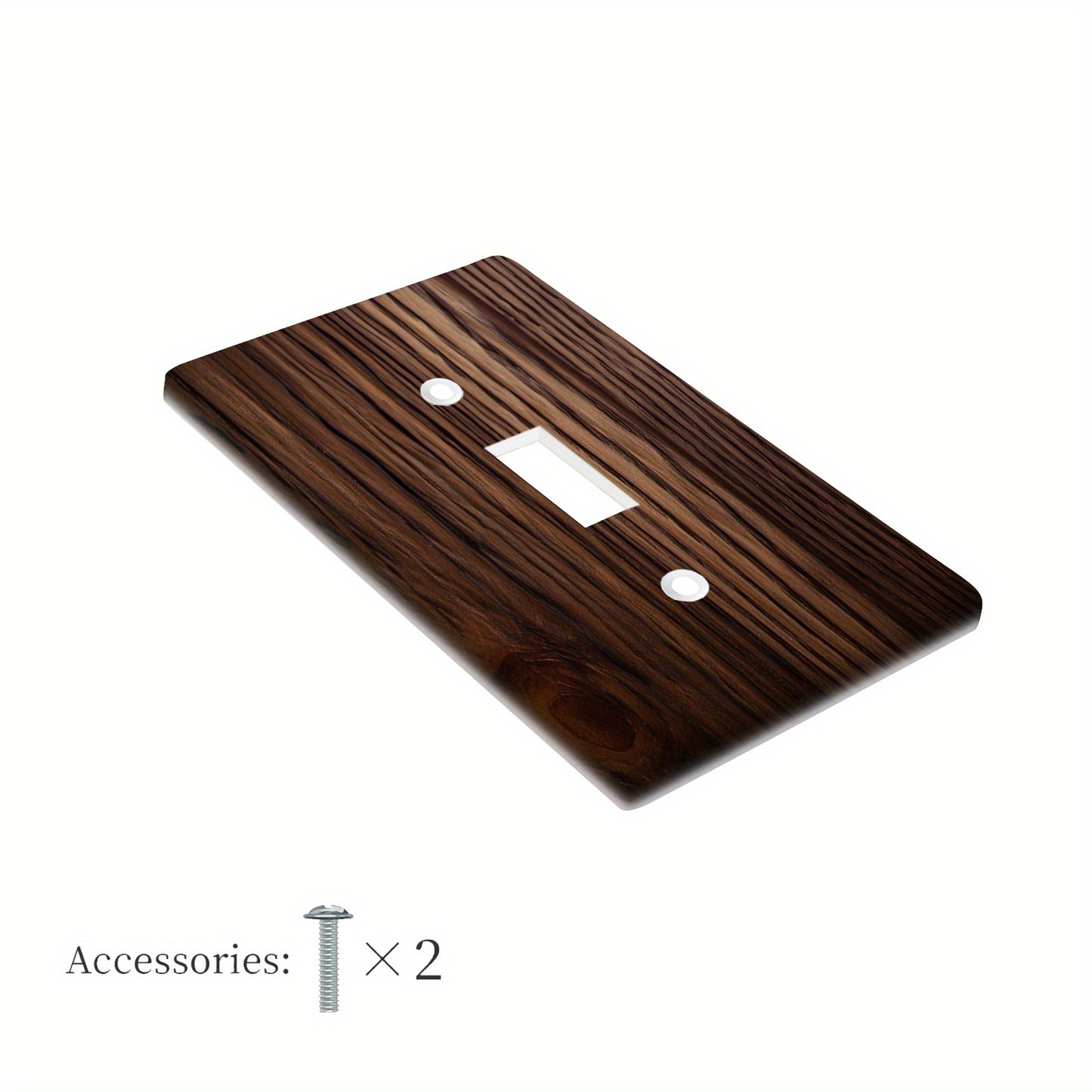 Wood grain wall plate cover for light switches, no power required, easy to clean, available in 1-gang or 2-gang sizes.