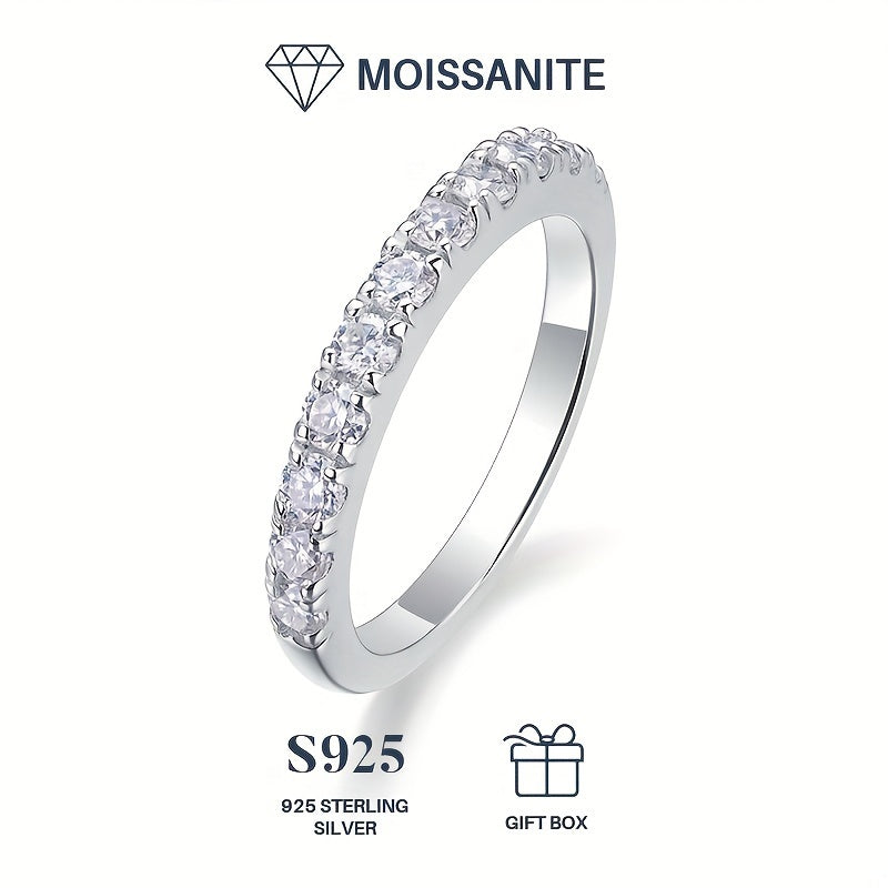 Elegant Moissanite Thin Band Ring in 925 Sterling Silver, Shiny and Iced Out, with Gift Box