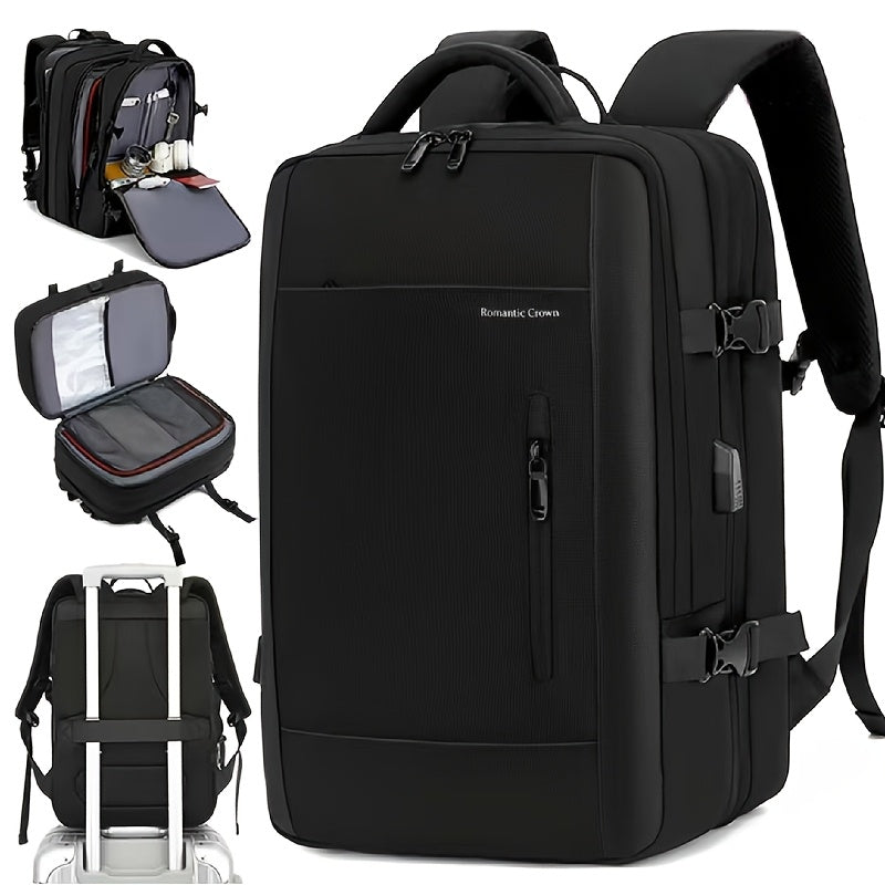 Spacious men's backpack with compartments for travel, business trips, laptops, and college students.