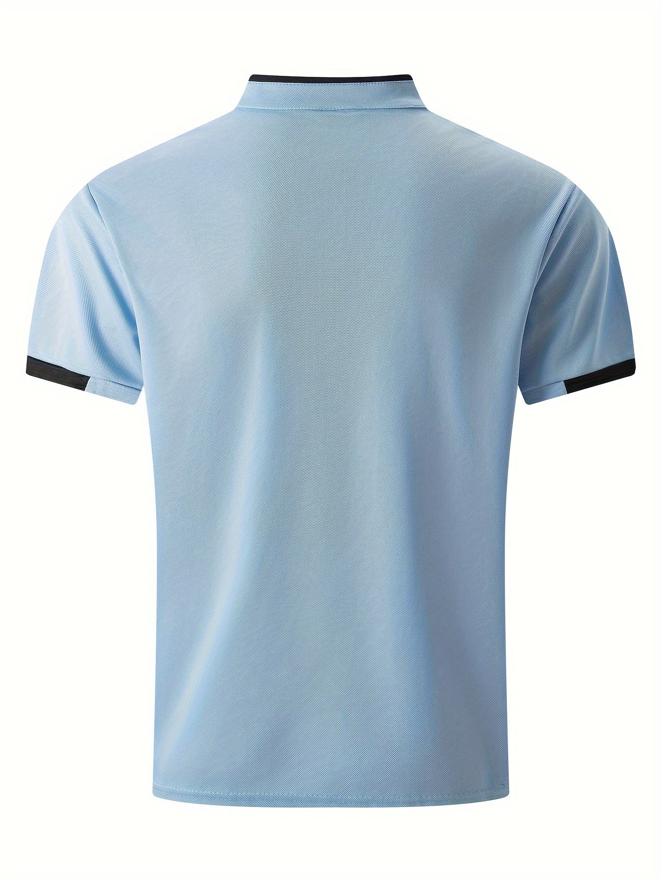 Men's Solid Color Stand Collar Henley T-shirt, Perfect for Summer, Casual Sports for Gift.