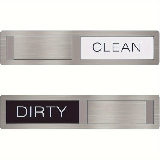 Stainless Steel Dishwasher Magnet with Easy-to-Read "Clean" or "Dirty" Indicator, Perfect for Kitchen Decor and Home Essentials, Features Strong Magnets and 3M Adhesive for Easy Installation in Dining Area.