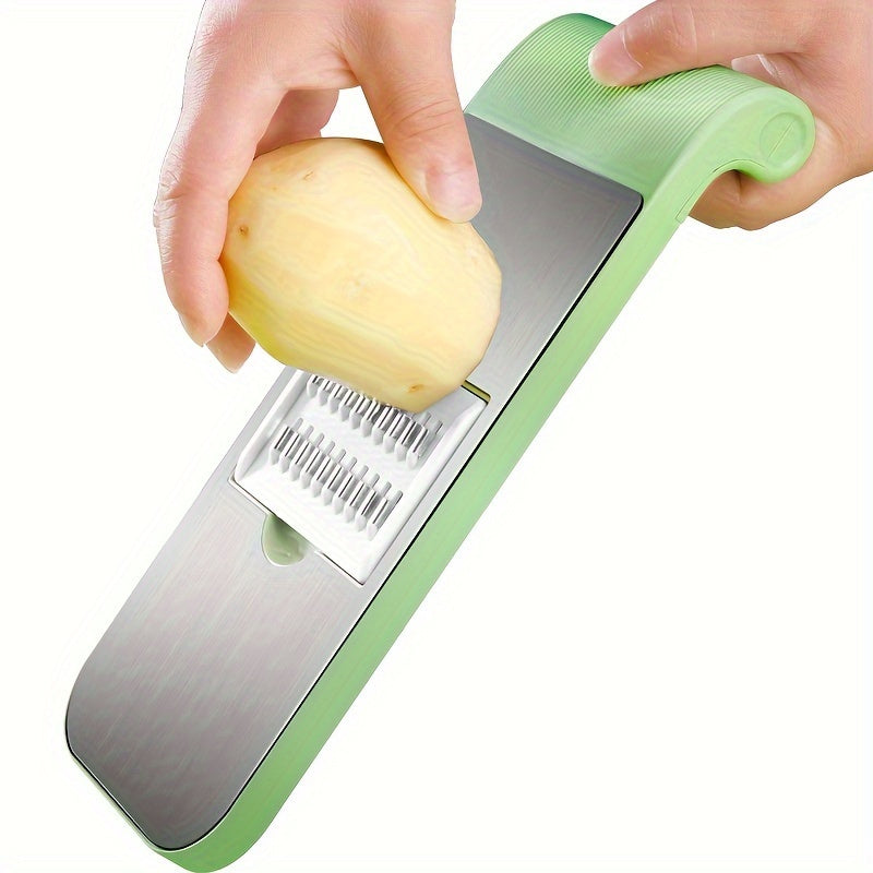 Stainless Steel Manual Vegetable Slicer with 5 Blades - Ideal for Cutting Garlic, Cabbage, Carrots, Potatoes, and Fruits - Great for Salad Preparation and Kitchen Cooking (Green) - Also Works as a Tomato Slicer