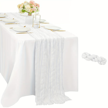 Stylish Boho Cheesecloth Table Runner - 1pc, Semi-Sheer Polyester, Ideal for Special Occasions